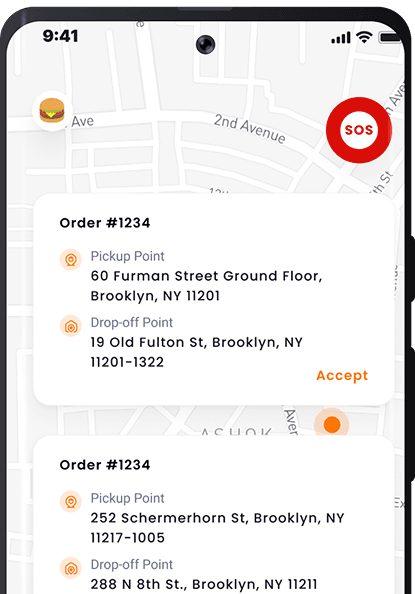 Mobile app UI showing Orders screen